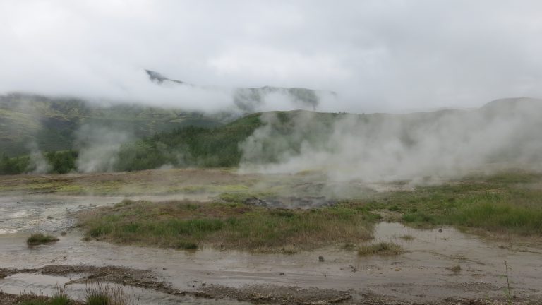 Steamy volcanic landscape at Geysir