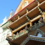 Colourful buildings at Vernissage market