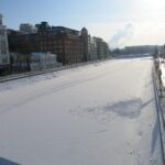 Snow covered frozen Moscow River