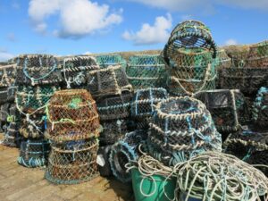 Lobster pots at Harbour beach, St Ives Beaches