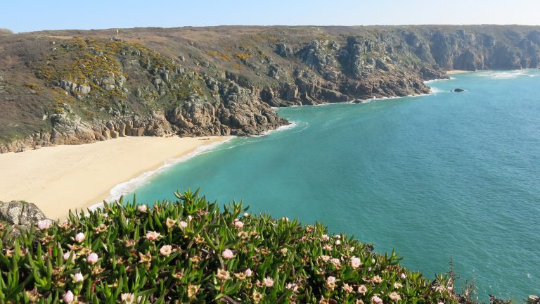 Views of Porthcurno beach from Minack theatre