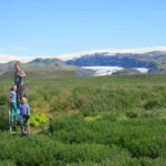 Green fields and glaciers in Iceland