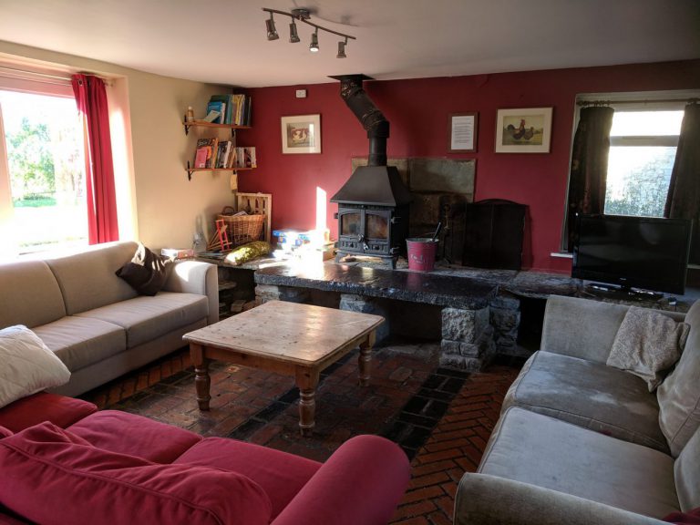 Living room, Farm House, Paddington Farm, Glastonbury, Group accommodation