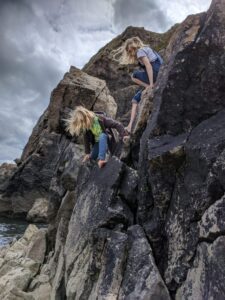 Rock scrambling Broadhaven beach, Pembrokeshire beaches