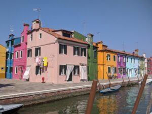 Coloured houses, Burano, Venice with kids