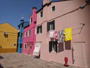 Coloured houses, Burano, Venice with kids