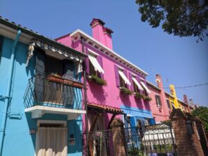 Coloured houses, Burano, Venice with kids