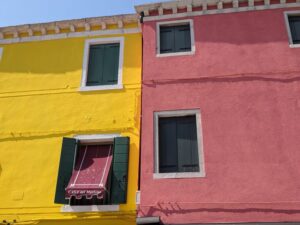 Coloured houses of Burano, Venice with kids