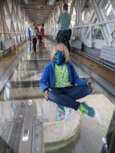 Glass floor at Tower Bridge, London itinerary with kids