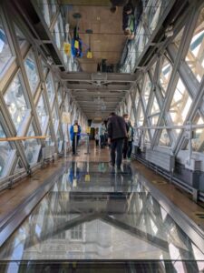 Glass floor at Tower Bridge, London itinerary with kids