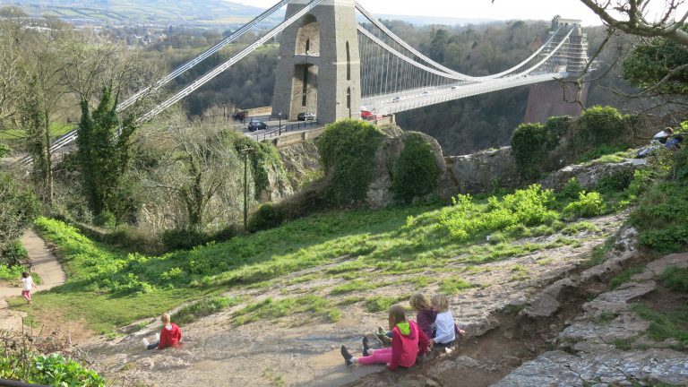 Slidy rock at Bristol Suspension bridge, Things to do with kids in Bristol in Lockdown