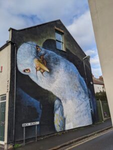 Seagull wall mural, street art, things to do in Bristol with kids in lockdown