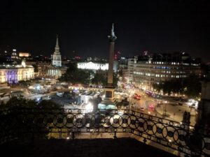 View over Trafalgar square from roof terrace bar, Things do do in London with kids