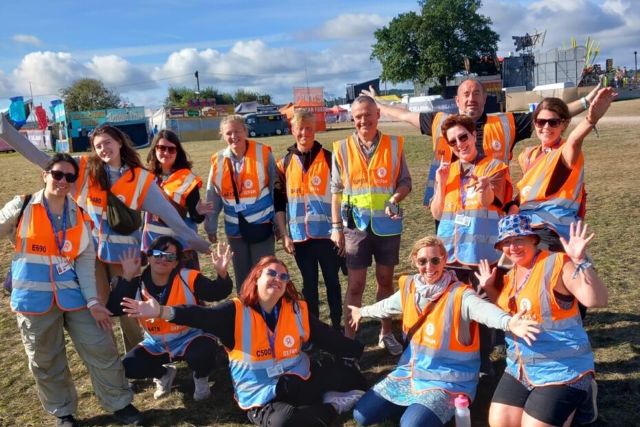 Oxfam team photo Reading, Volunteering at festivals