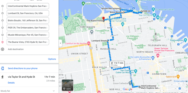 14 fun things to do in San Francisco with teens in one day 5 Map of route San Fran 1