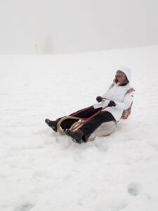 Toboggan in the snow at Feldberg, Black Forest, Schwartzwald winter holiday