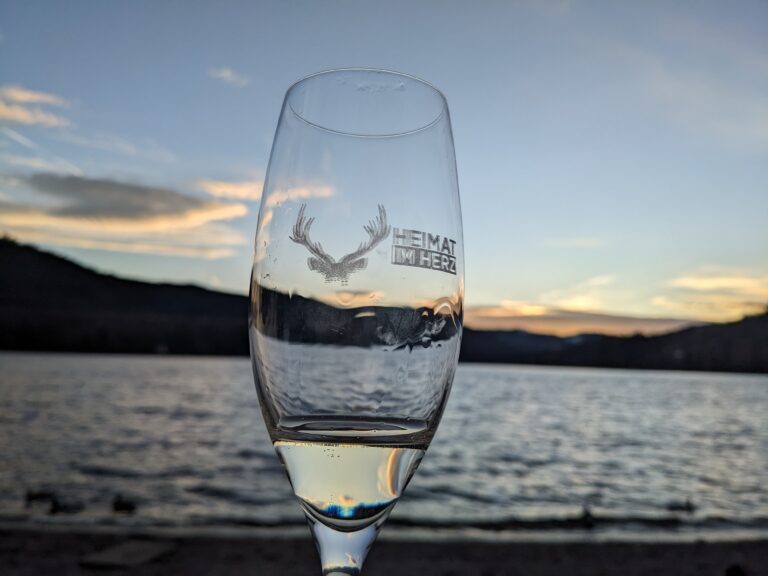 Prosecco glass, Lake Titisee, Black Forest, Schwartzwald winter holiday