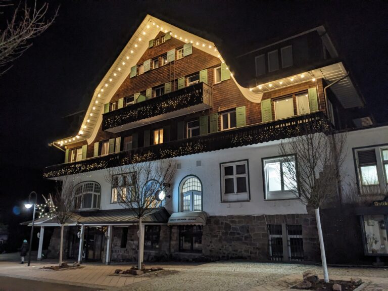 Chalet style restaurant, Titisee Schwartzwald winter holiday